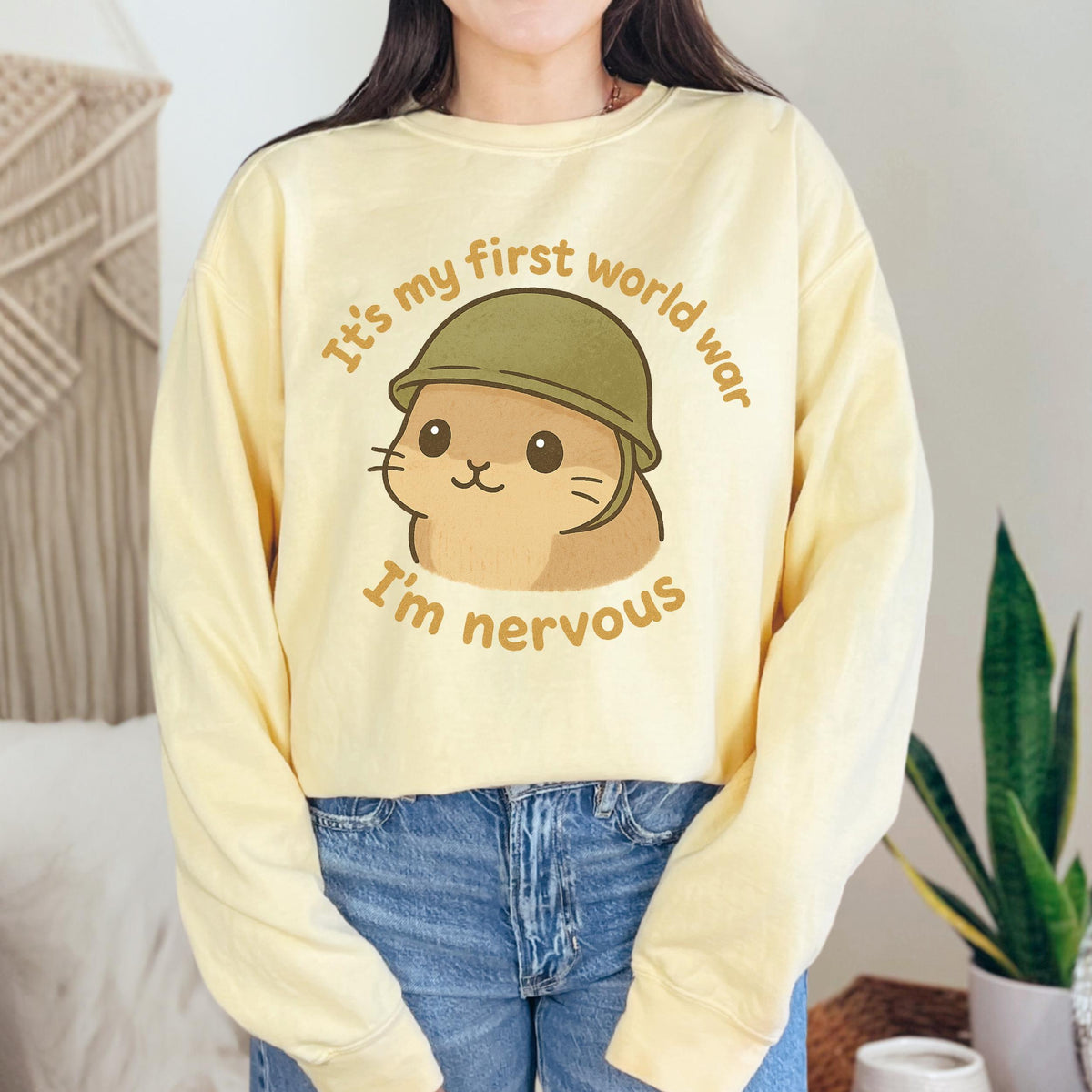 It’s My First World War, I’m Nervous graphic sweatshirt featuring Nervous Hamster Meme