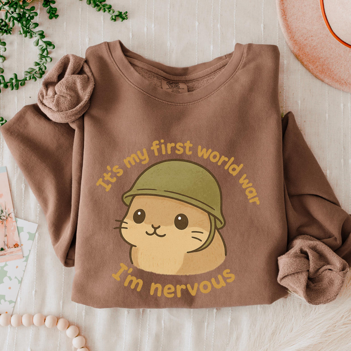 It’s My First World War, I’m Nervous graphic sweatshirt featuring Nervous Hamster Meme