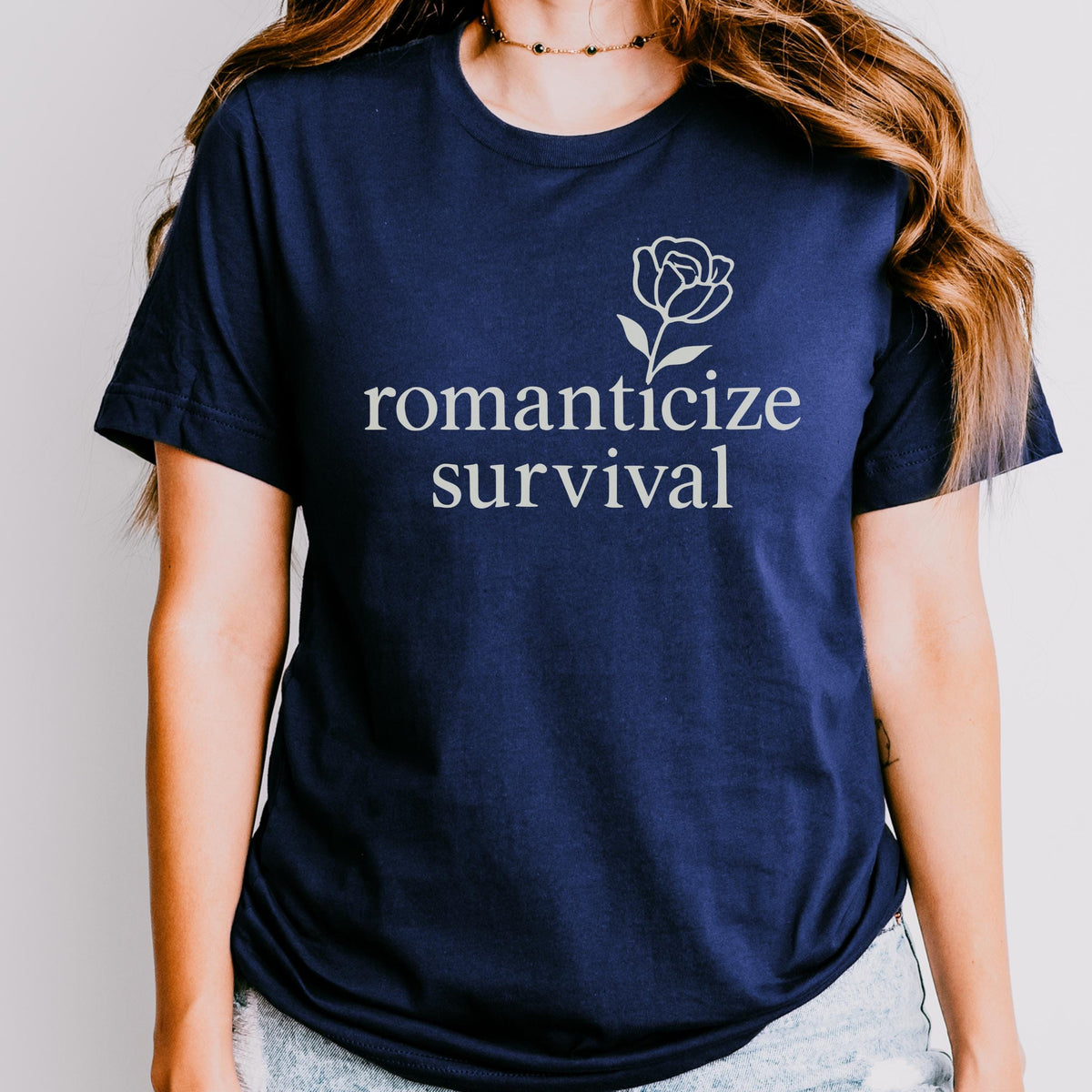 Additional photo of Romanticize Survival — Minimalist Floral Dark Humor Design T-shirt