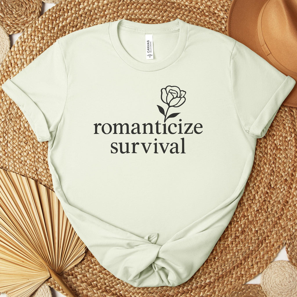 Additional photo of Romanticize Survival — Minimalist Floral Dark Humor Design T-shirt