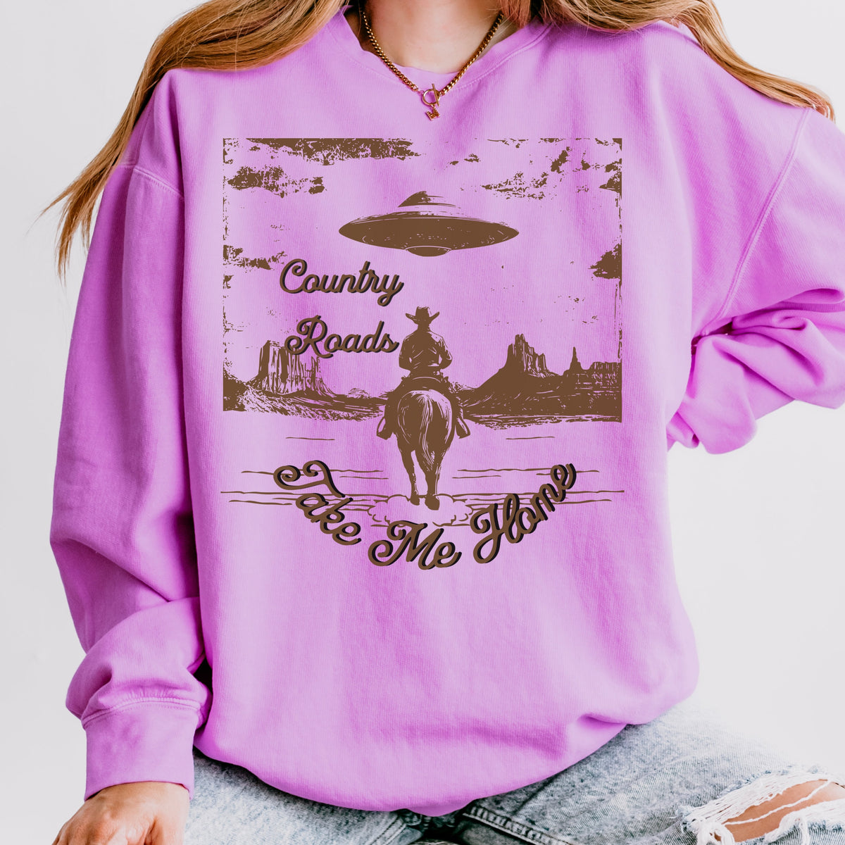Additional photo of Country Roads UFO Cowboy sweatshirt