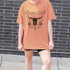 Additional photo of Raisin’ Hell — Western Cow Skull Floral Design T-shirt