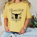 Additional photo of Raisin’ Hell — Western Cow Skull Floral Design T-shirt