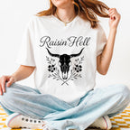 Additional photo of Raisin’ Hell — Western Cow Skull Floral Design T-shirt