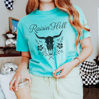Additional photo of Raisin’ Hell — Western Cow Skull Floral Design T-shirt