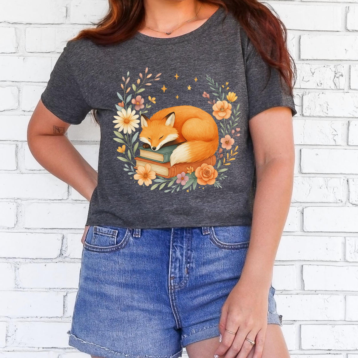 Product photo of Sleeping Fox & Books T-shirt