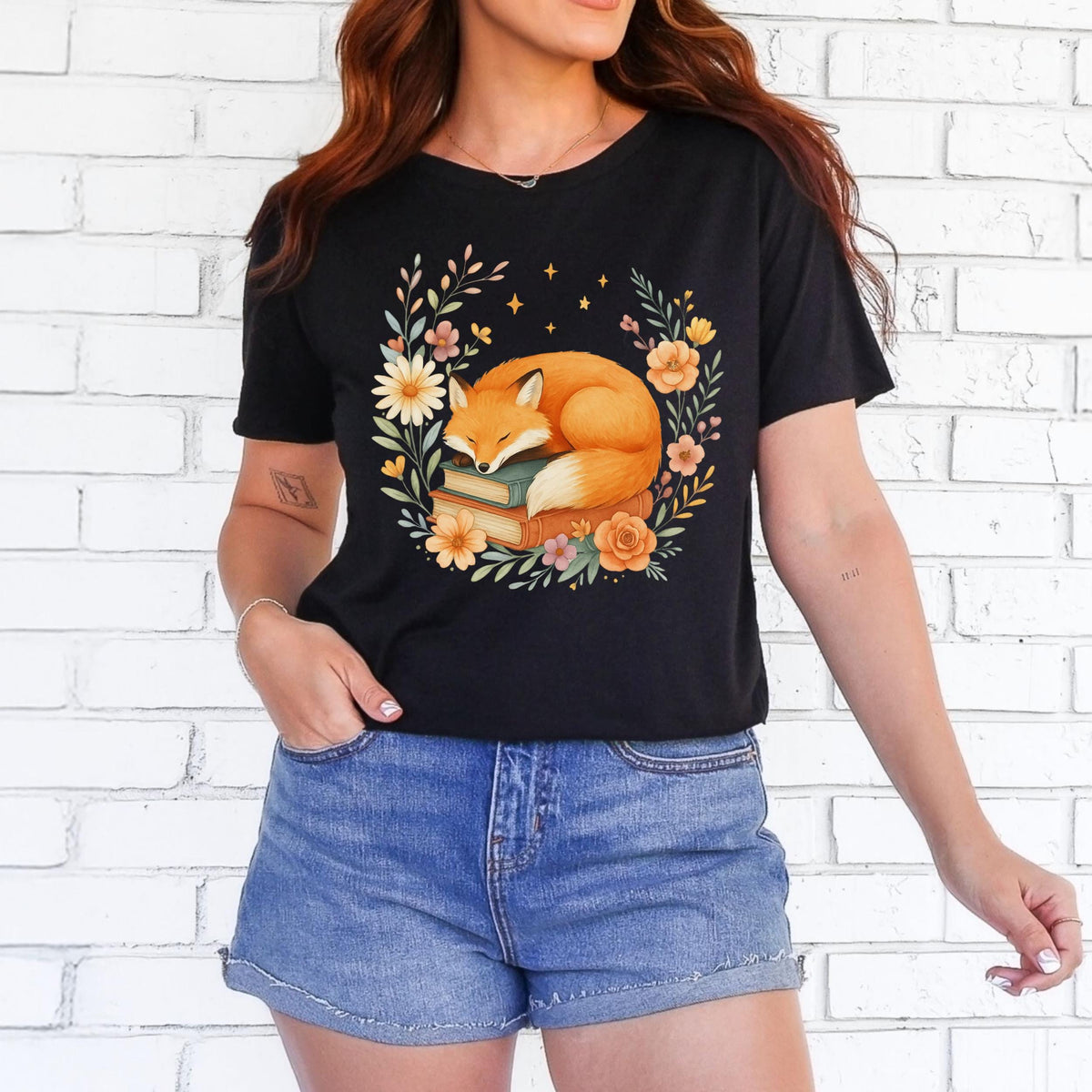 Additional photo of Sleeping Fox & Books T-shirt