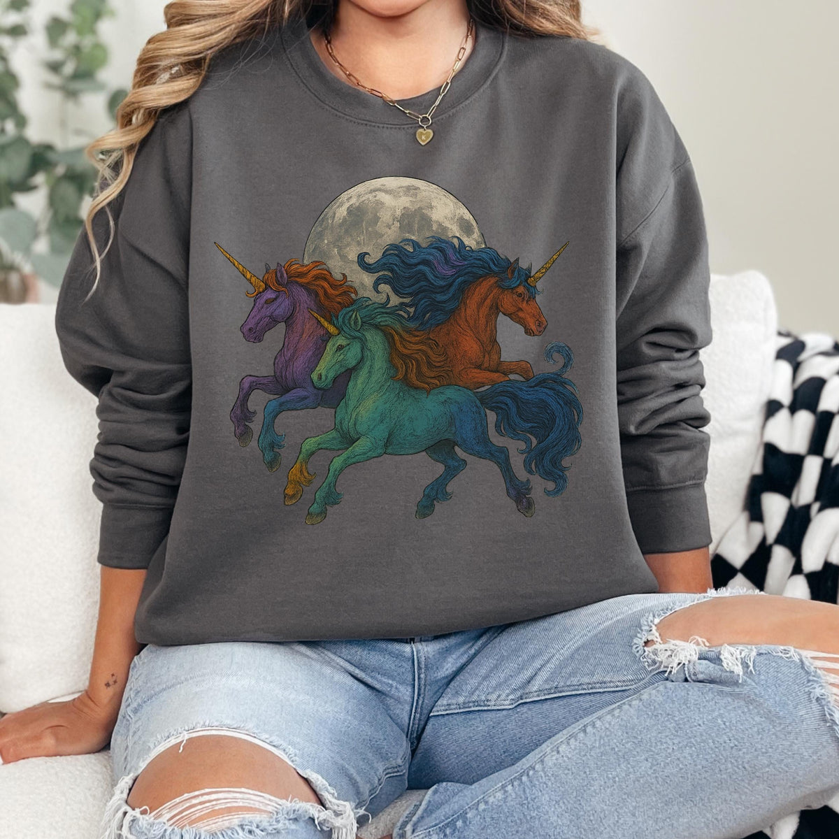 Additional photo of Moonlit Unicorn Herd sweatshirt