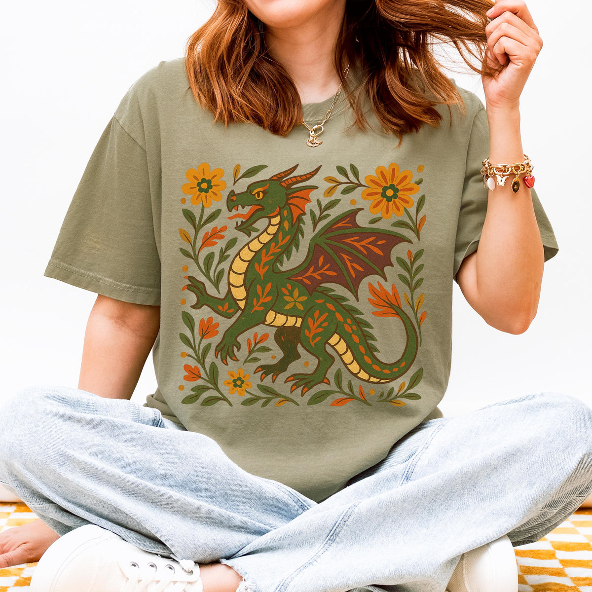 Additional photo of Folk Art Dragon Graphic T-shirt