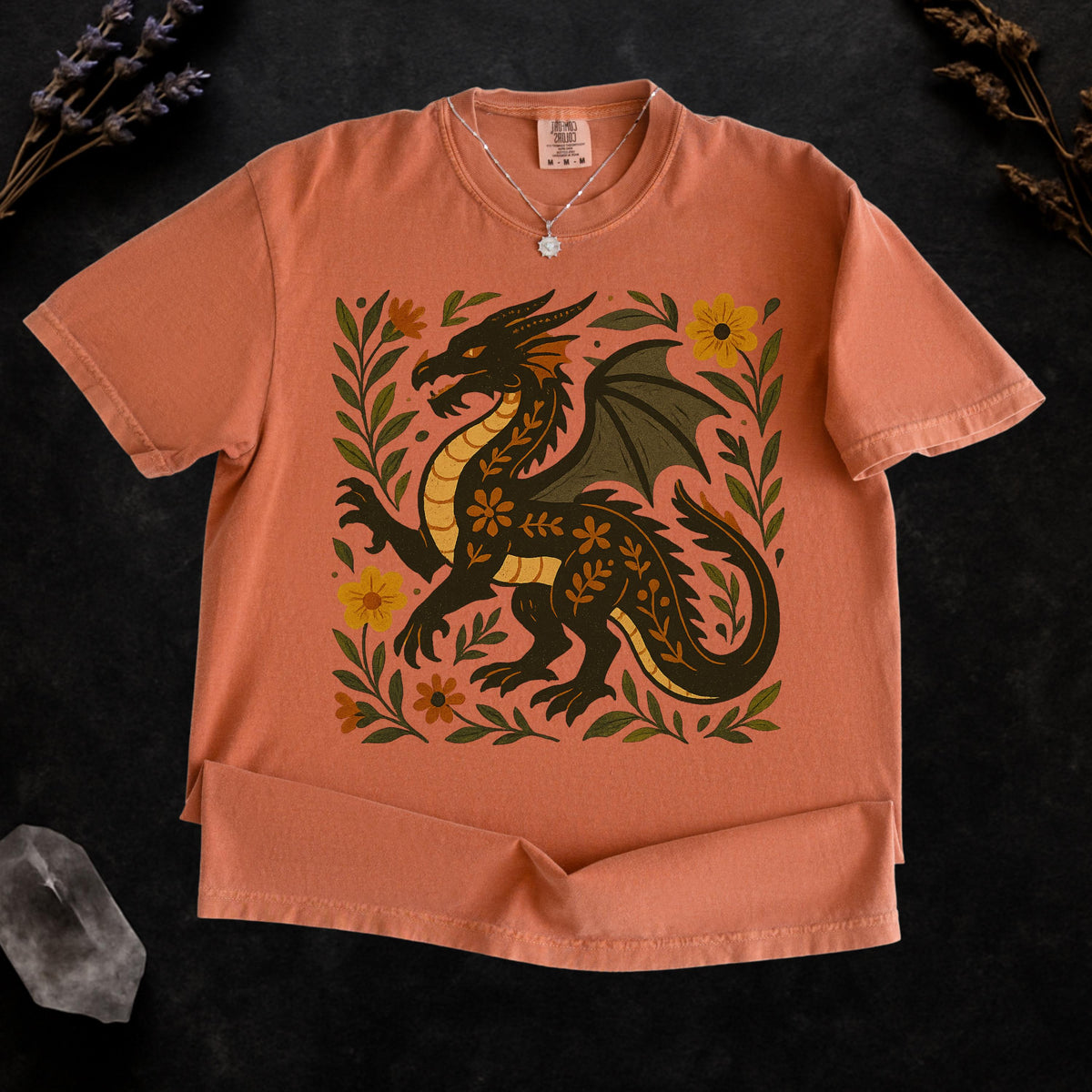 Additional photo of Black Folk Art Dragon Graphic T-shirt