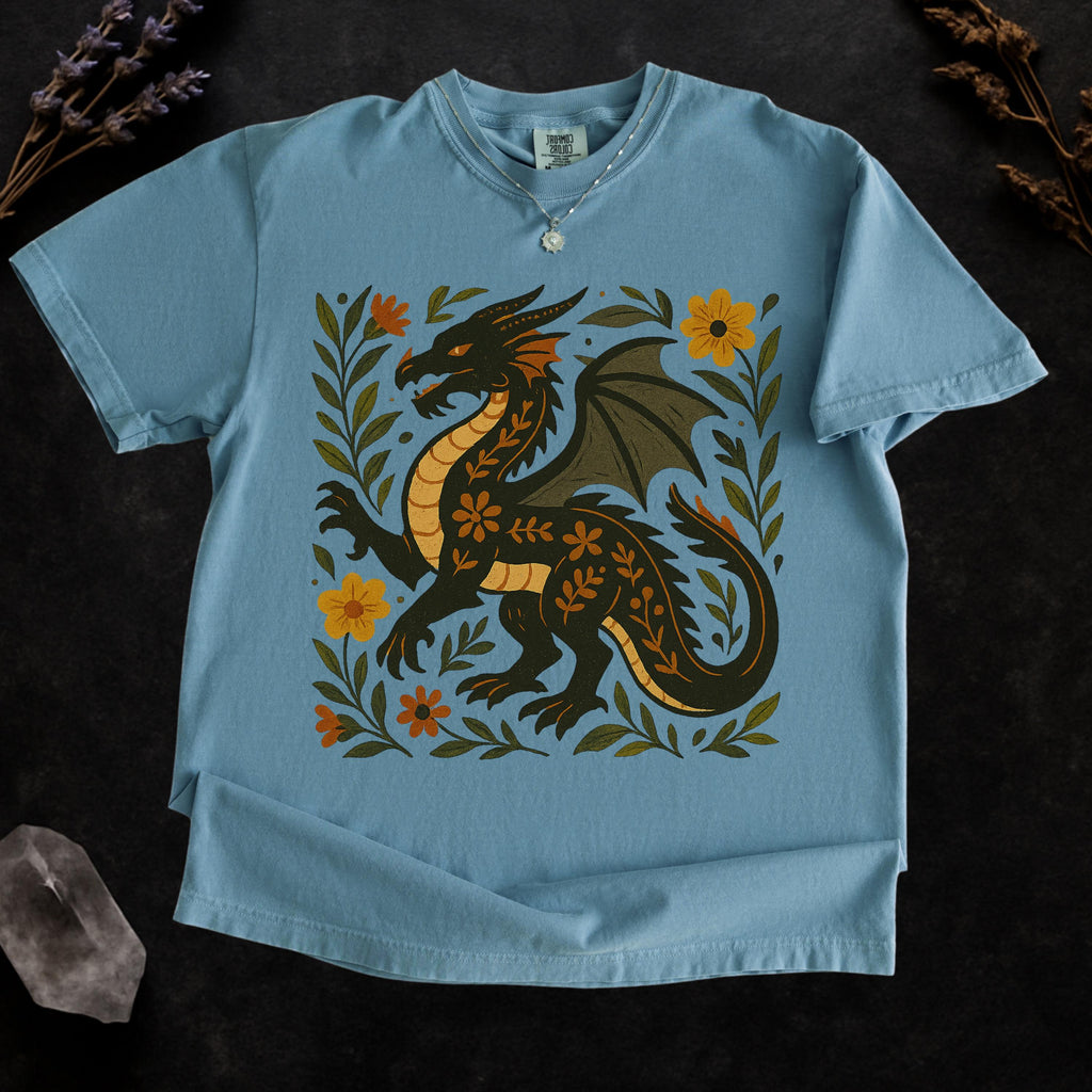 Additional photo of Black Folk Art Dragon Graphic T-shirt