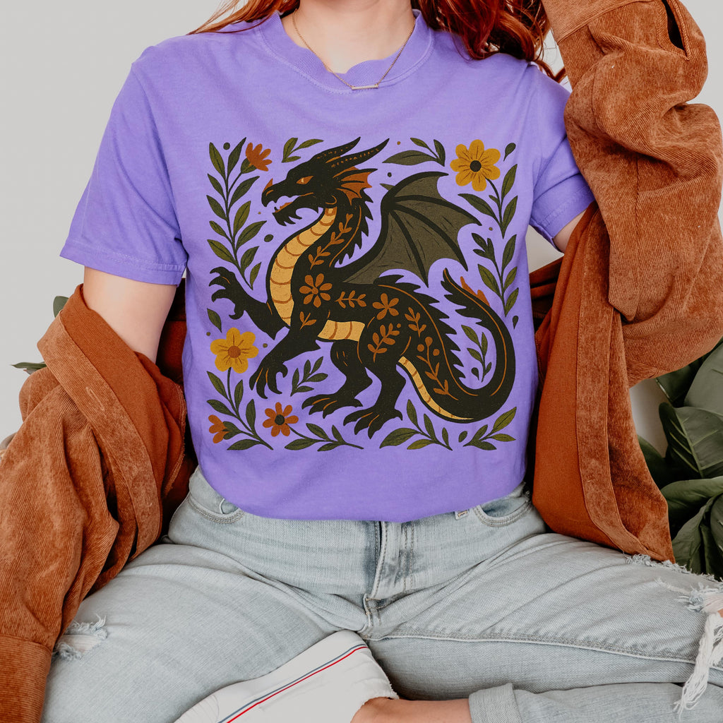 Additional photo of Black Folk Art Dragon Graphic T-shirt
