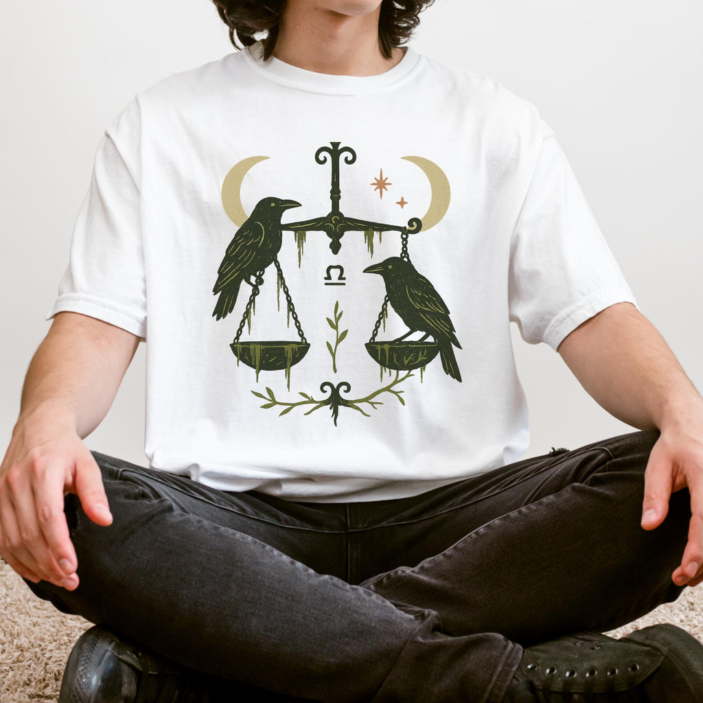 Product photo of Libra Zodiac Ravens & Scales Graphic T-shirt