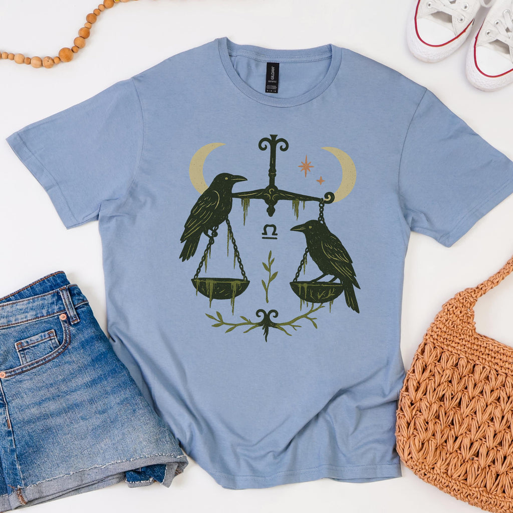 Additional photo of Libra Zodiac Ravens & Scales Graphic T-shirt
