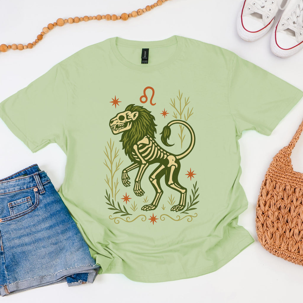 Additional photo of Leo Zodiac Skeleton Lion Graphic T-shirt