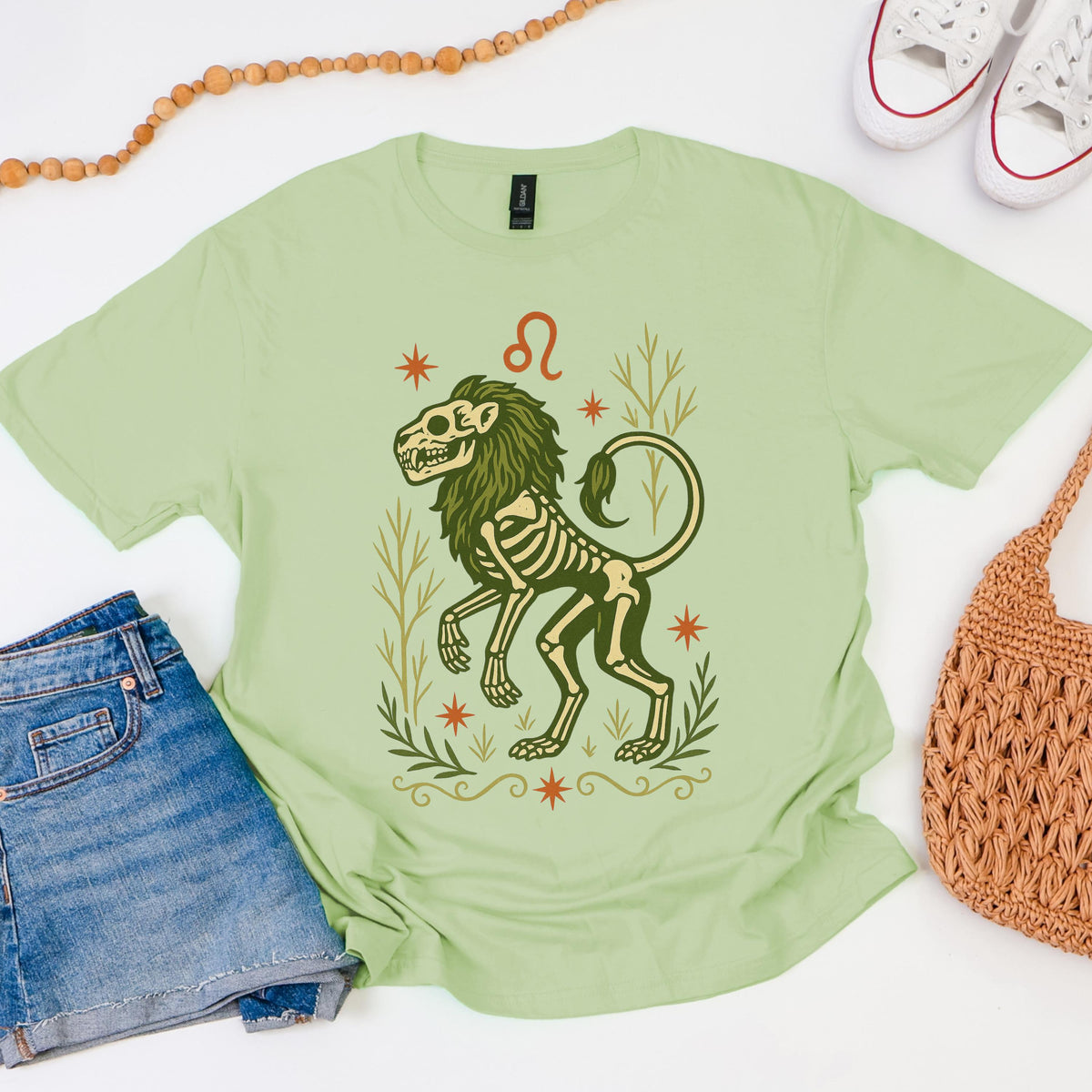 Additional photo of Leo Zodiac Skeleton Lion Graphic T-shirt