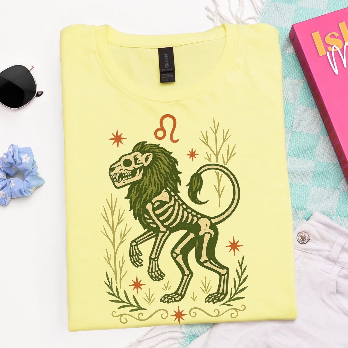 Additional photo of Leo Zodiac Skeleton Lion Graphic T-shirt