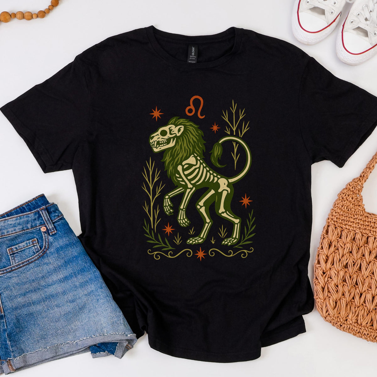 Additional photo of Leo Zodiac Skeleton Lion Graphic T-shirt