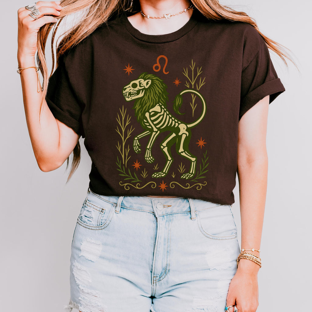 Additional photo of Leo Zodiac Skeleton Lion Graphic T-shirt