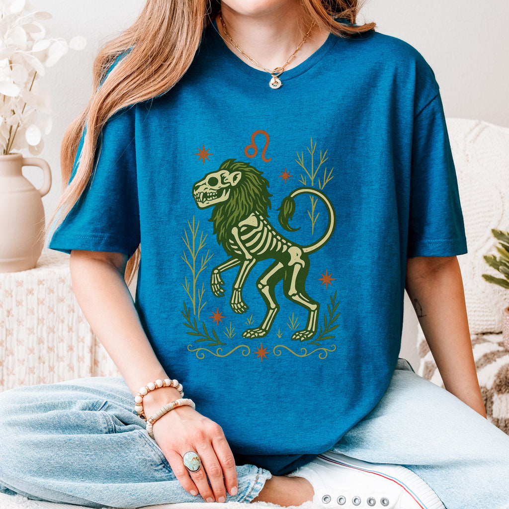 Additional photo of Leo Zodiac Skeleton Lion Graphic T-shirt
