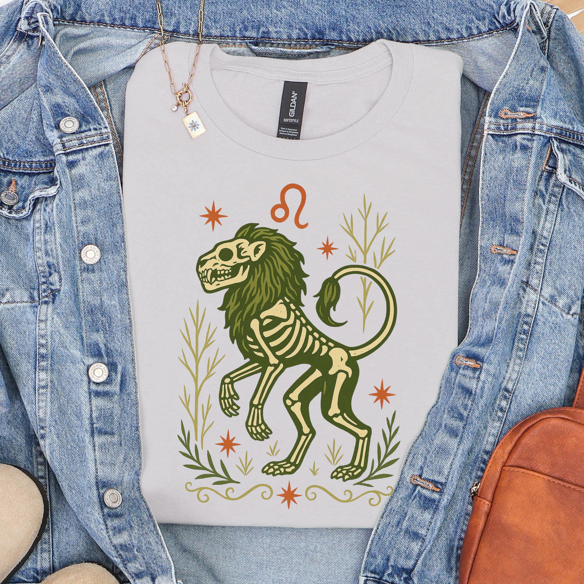 Additional photo of Leo Zodiac Skeleton Lion Graphic T-shirt