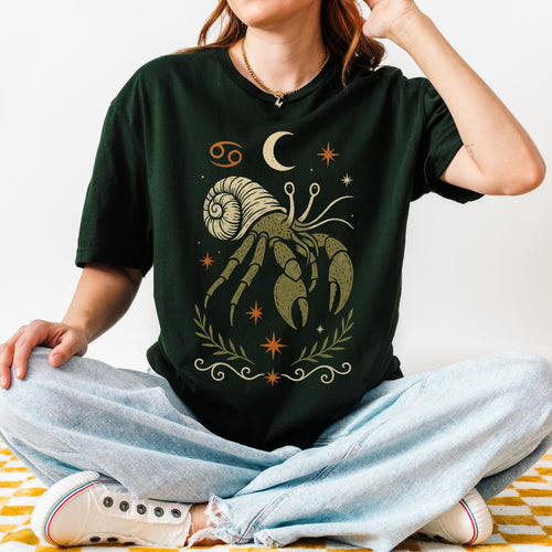 Product photo of Cancer Zodiac Hermit Crab Graphic T-shirt