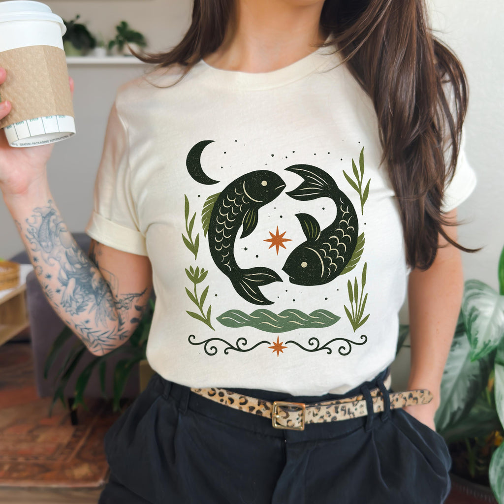 Product photo of Pisces Zodiac Twin Fish Graphic T-shirt