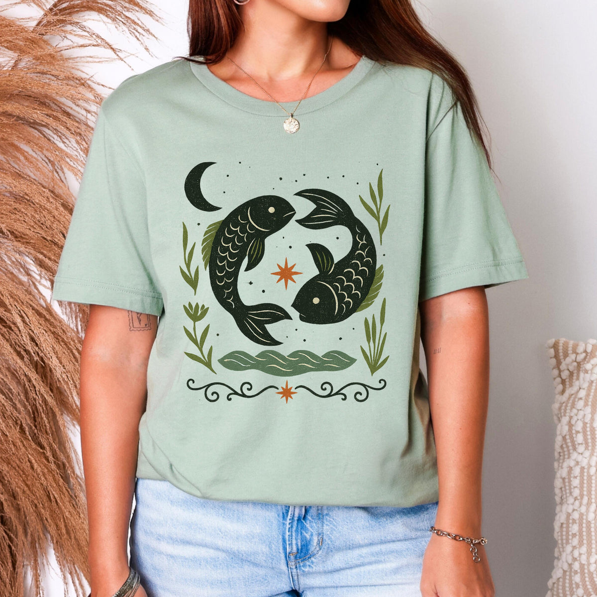 Additional photo of Pisces Zodiac Twin Fish Graphic T-shirt