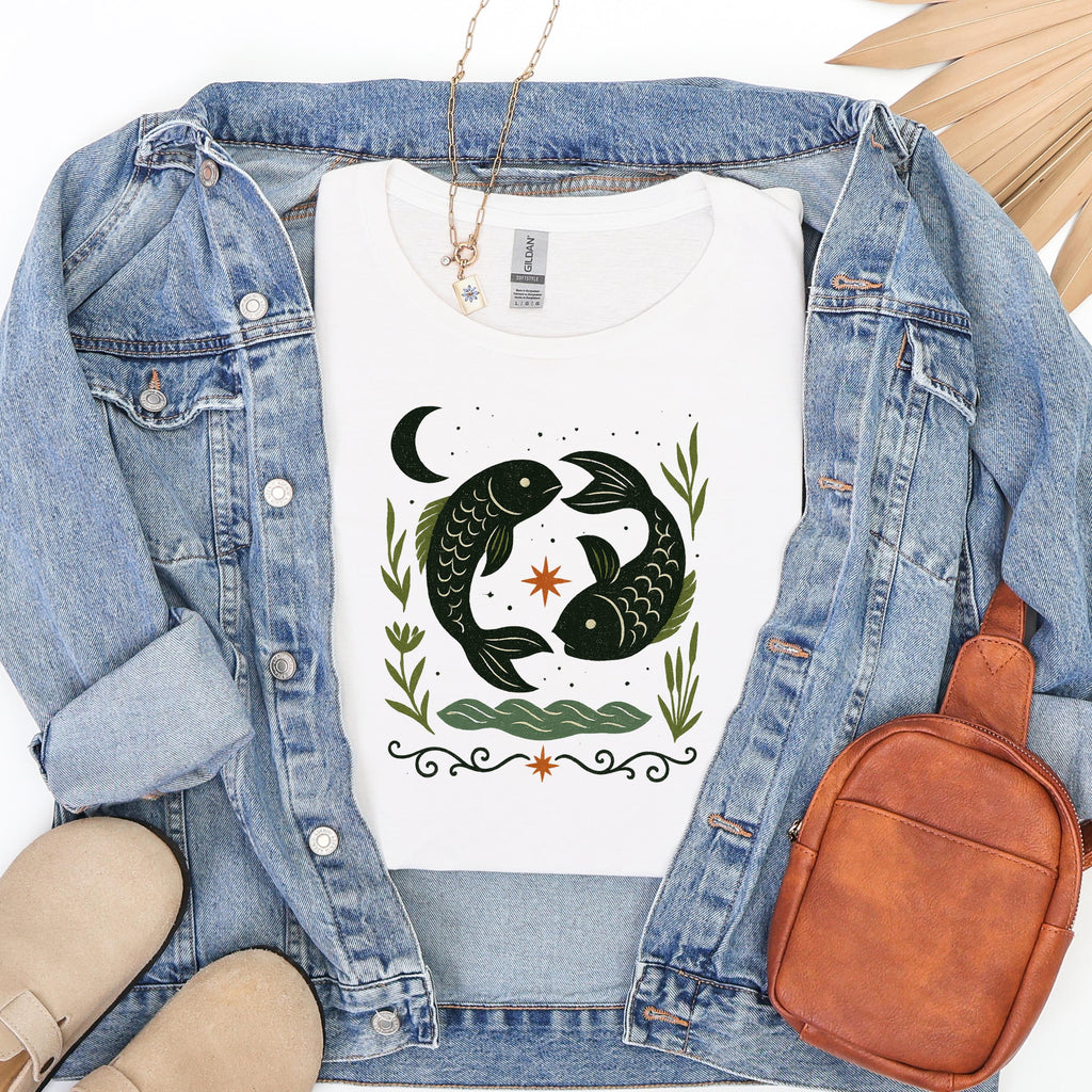 Additional photo of Pisces Zodiac Twin Fish Graphic T-shirt