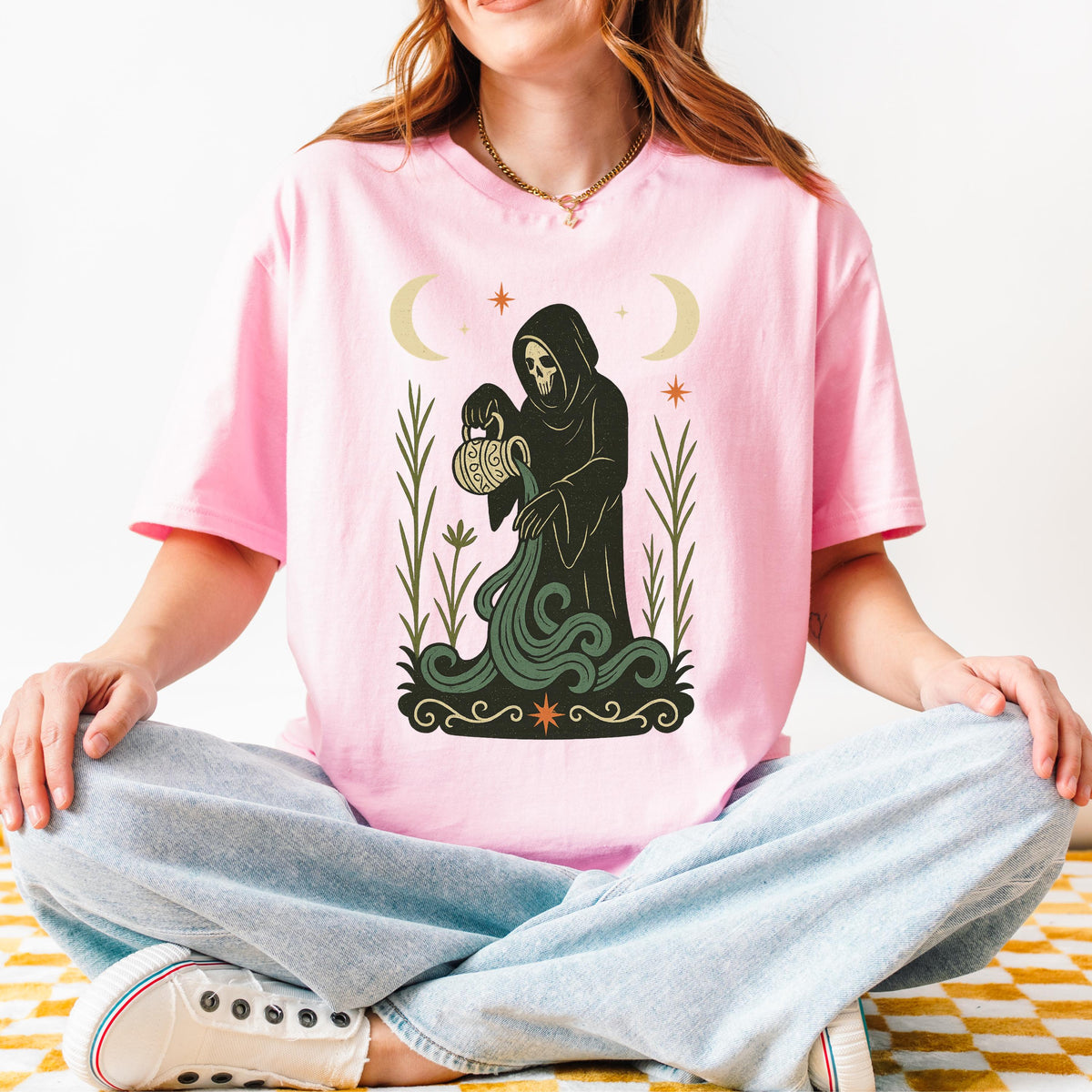 Additional photo of Aquarius Zodiac Grim Reaper Graphic T-shirt