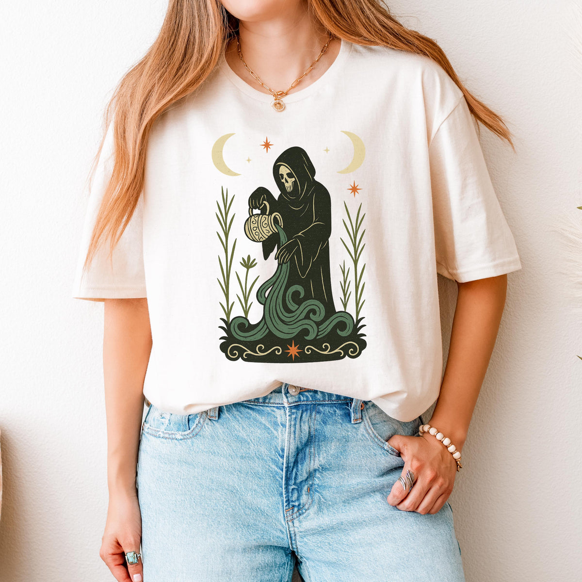 Additional photo of Aquarius Zodiac Grim Reaper Graphic T-shirt