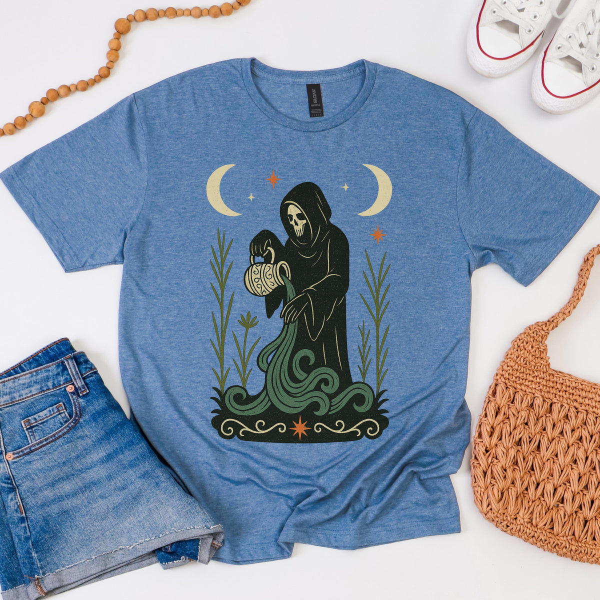 Additional photo of Aquarius Zodiac Grim Reaper Graphic T-shirt