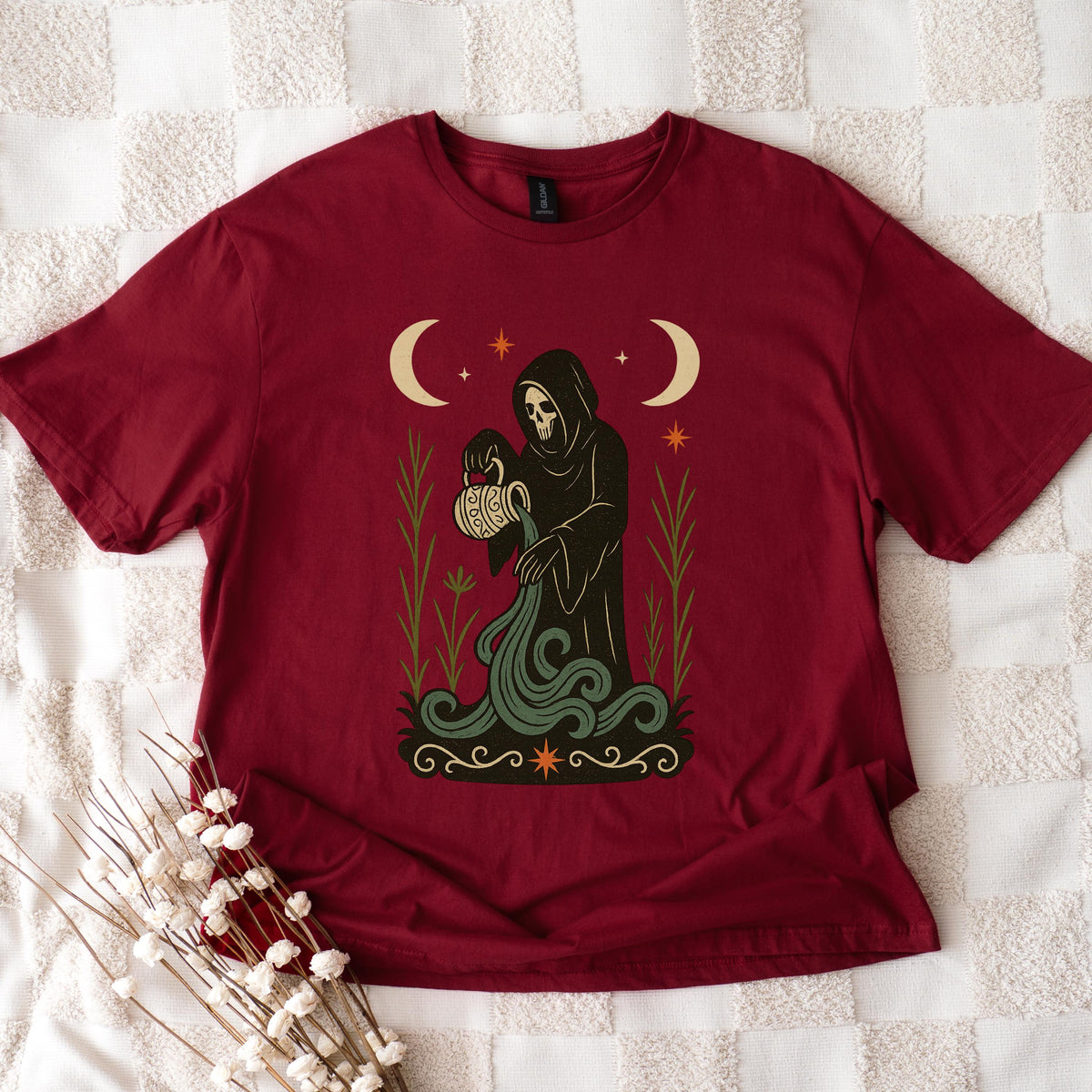 Additional photo of Aquarius Zodiac Grim Reaper Graphic T-shirt