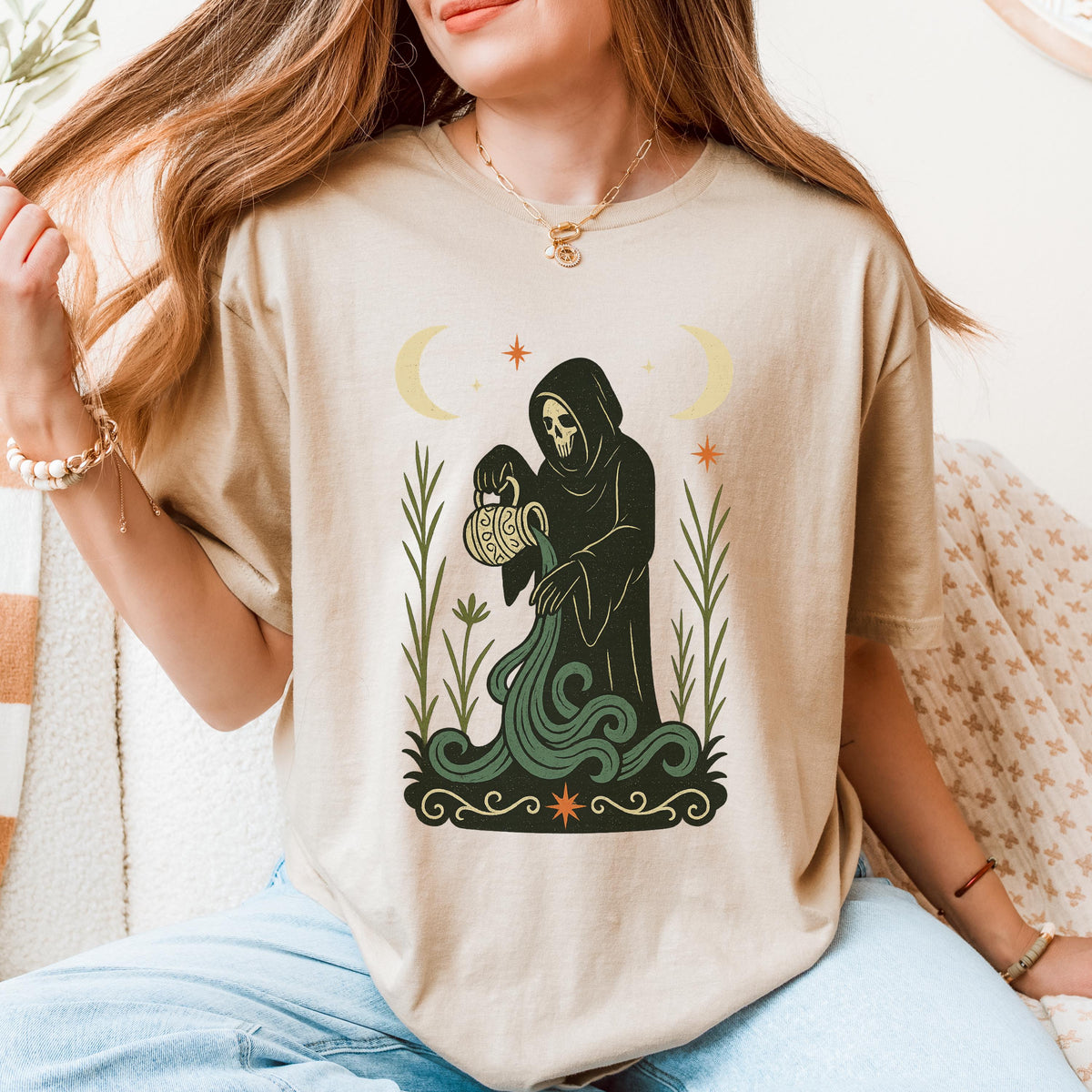 Additional photo of Aquarius Zodiac Grim Reaper Graphic T-shirt