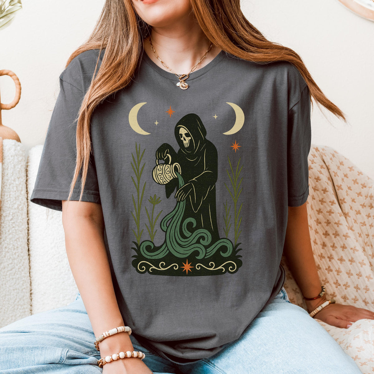Additional photo of Aquarius Zodiac Grim Reaper Graphic T-shirt