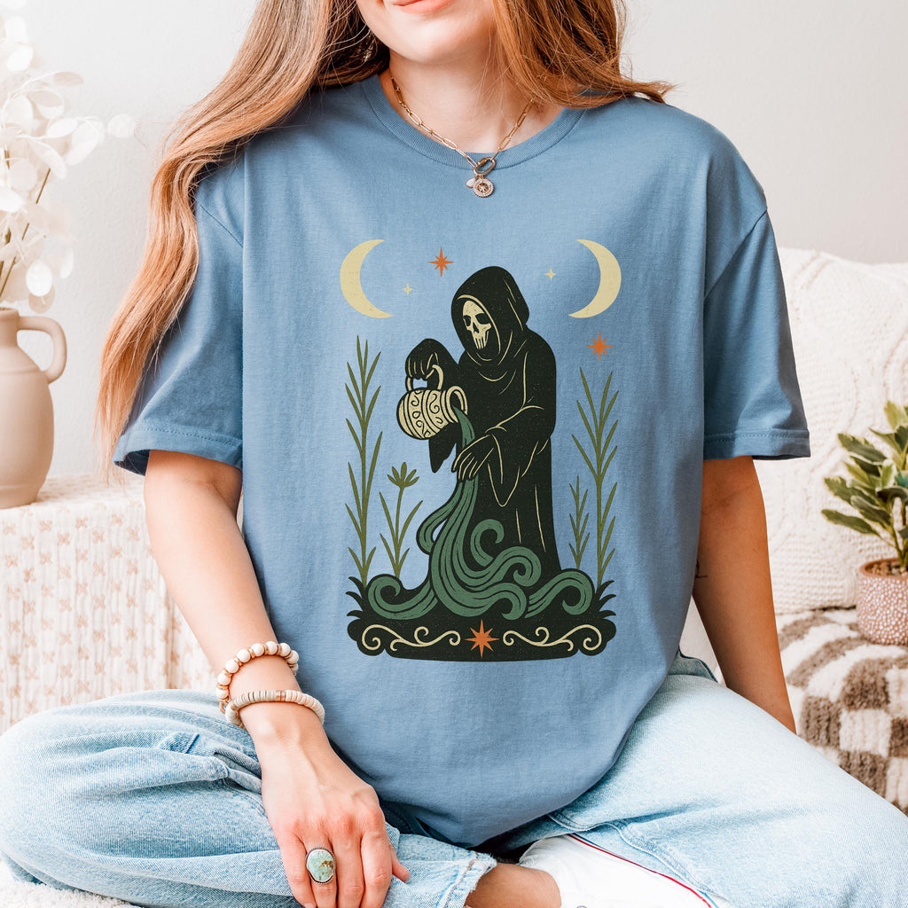 Additional photo of Aquarius Zodiac Grim Reaper Graphic T-shirt