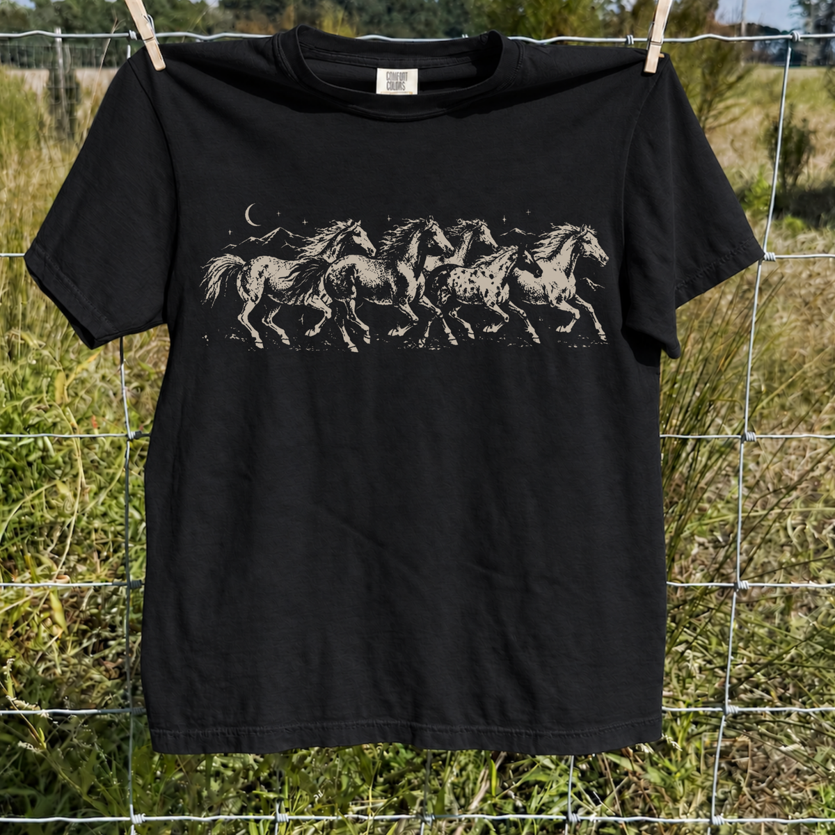 Additional photo of Wild Horses — Vintage Western Celestial Horse Graphic T-shirt