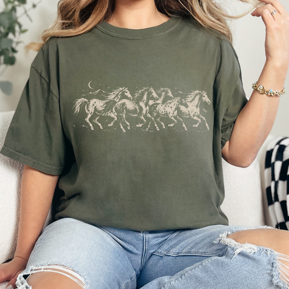 Additional photo of Wild Horses — Vintage Western Celestial Horse Graphic T-shirt