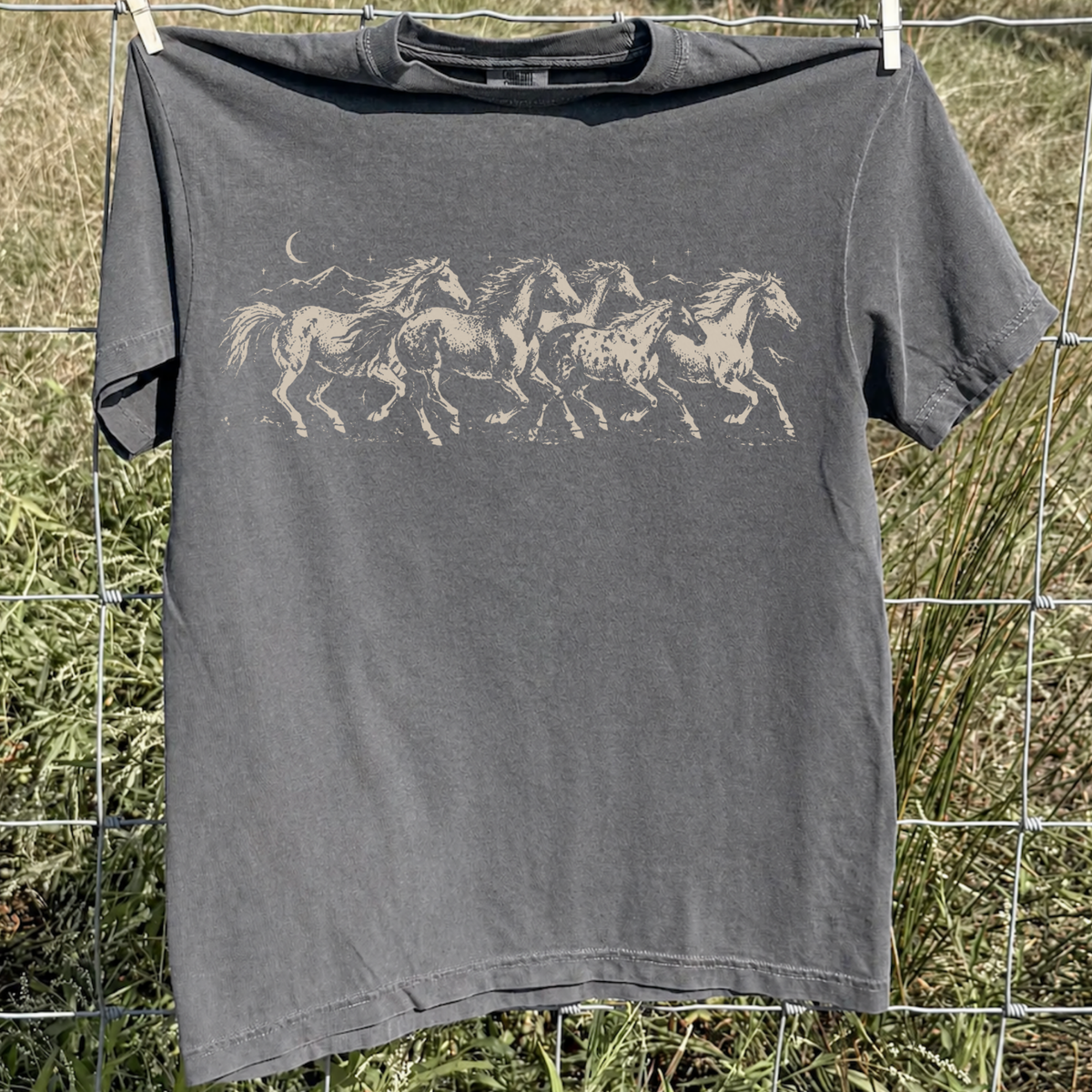Additional photo of Wild Horses — Vintage Western Celestial Horse Graphic T-shirt