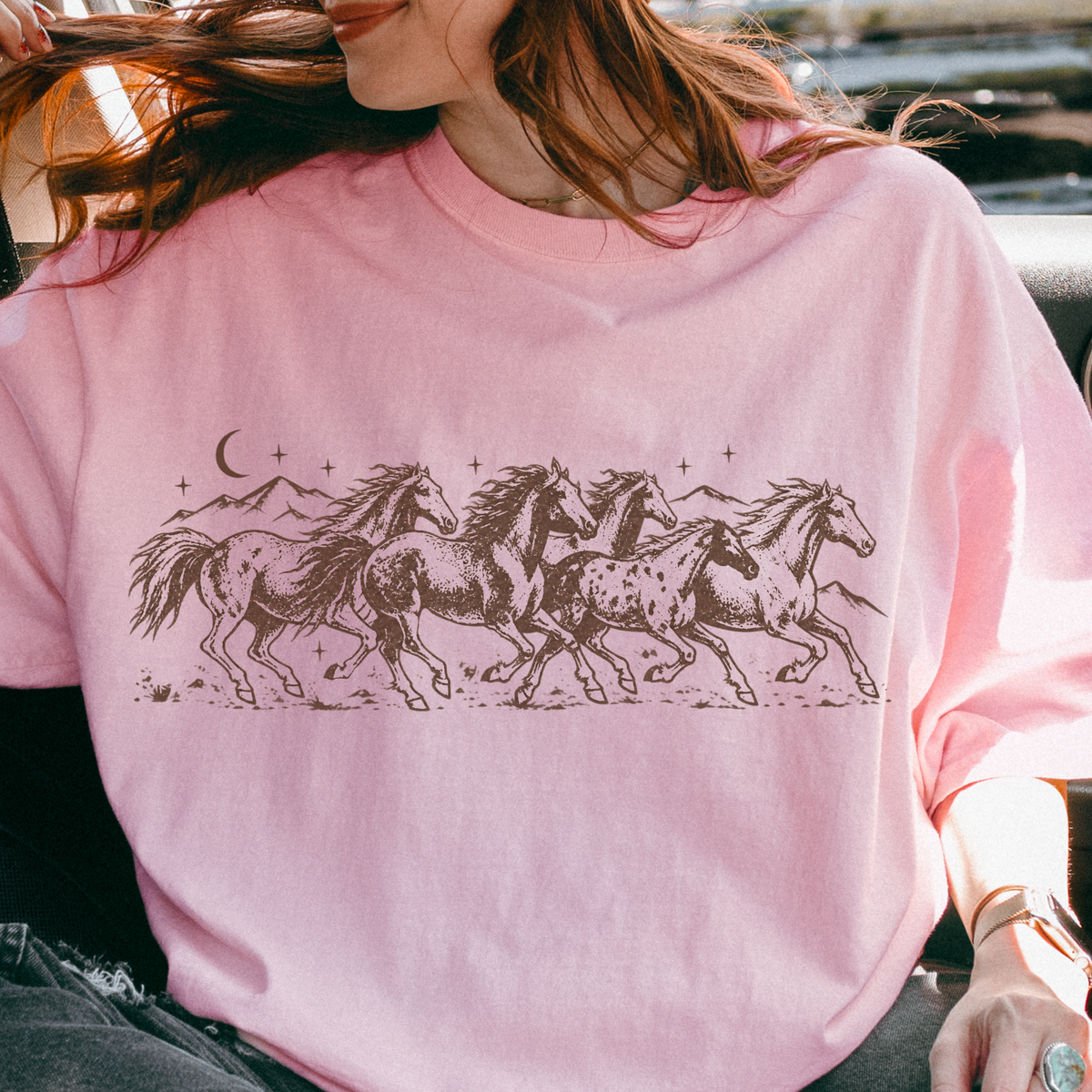 Additional photo of Wild Horses — Vintage Western Celestial Horse Graphic T-shirt