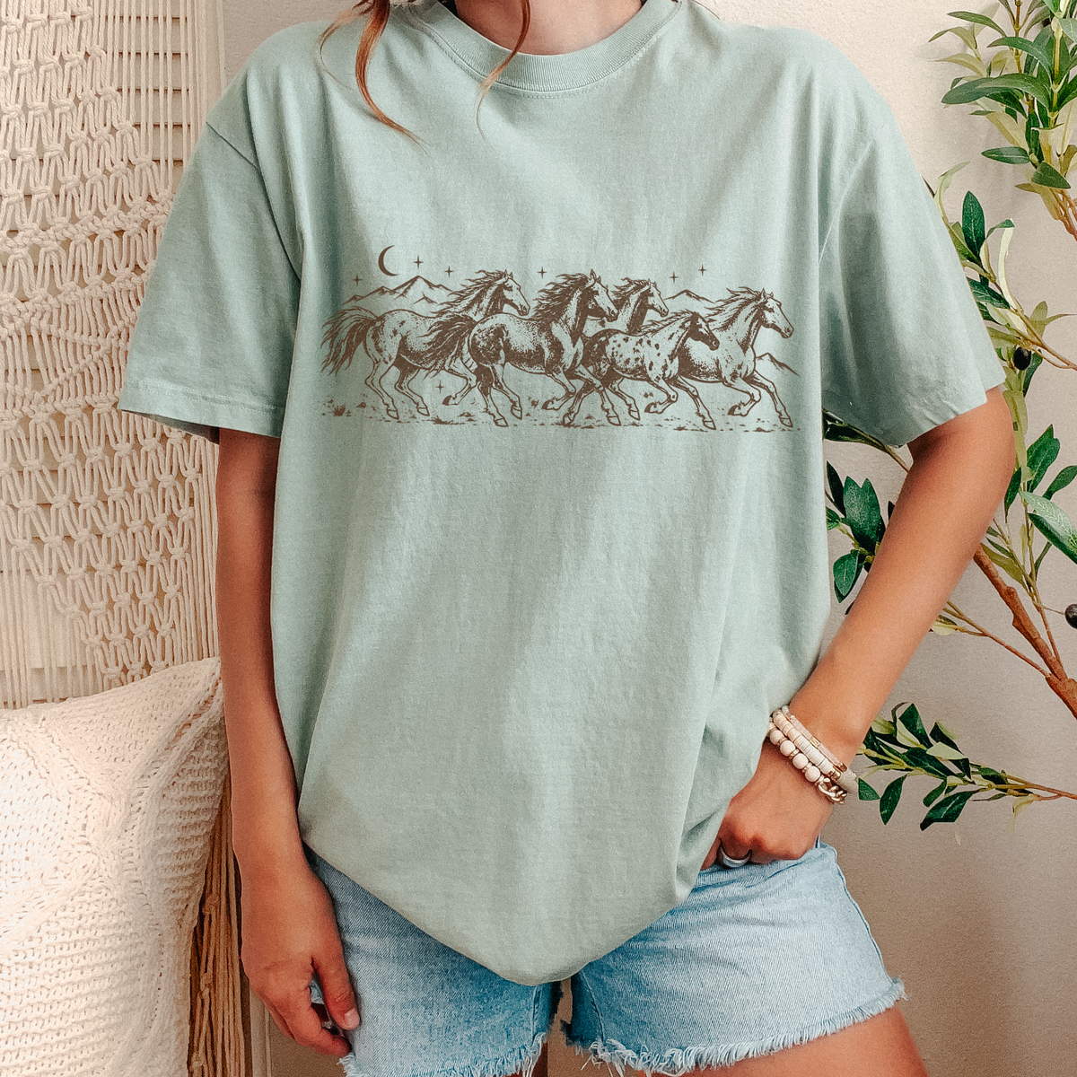 Additional photo of Wild Horses — Vintage Western Celestial Horse Graphic T-shirt