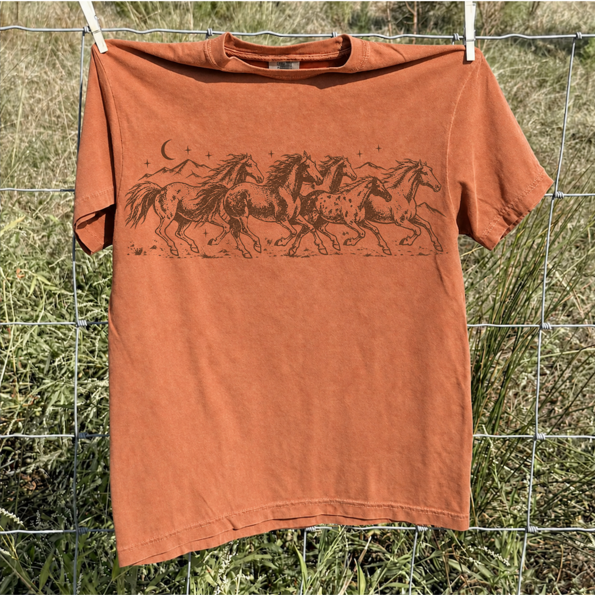 Additional photo of Wild Horses — Vintage Western Celestial Horse Graphic T-shirt
