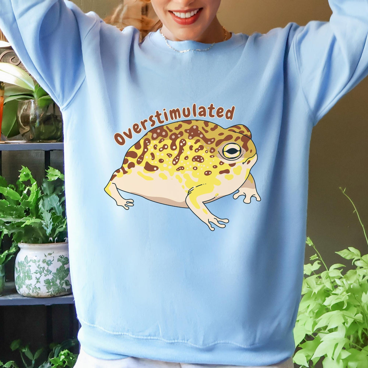Additional photo of Overstimulated Frog — Funny Frog sweatshirt
