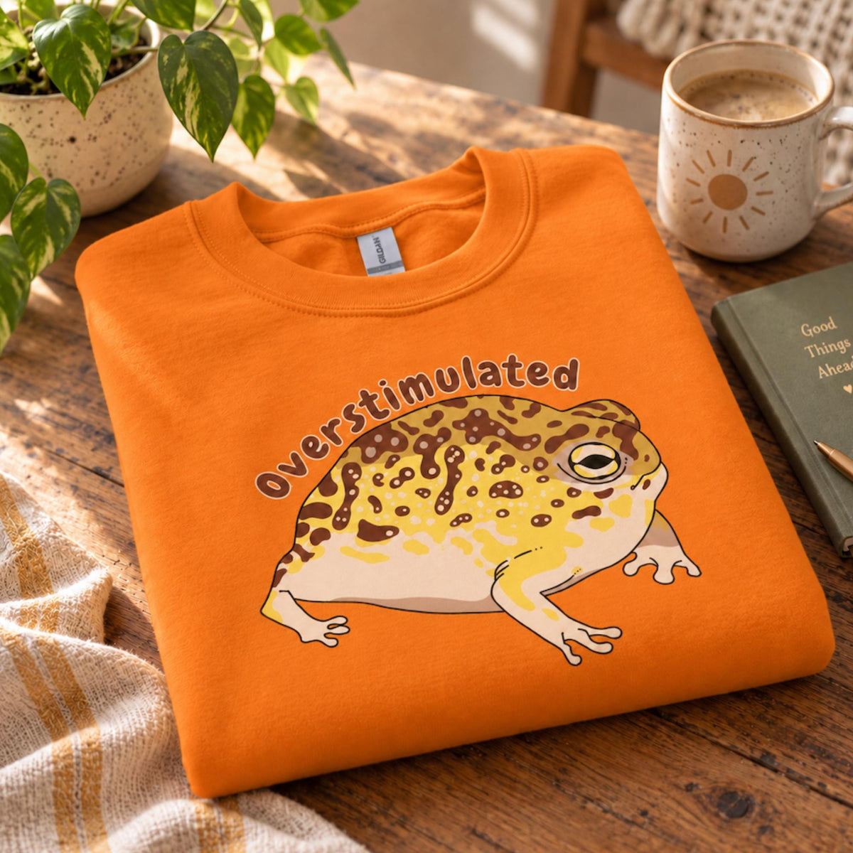 Additional photo of Overstimulated Frog — Funny Frog sweatshirt