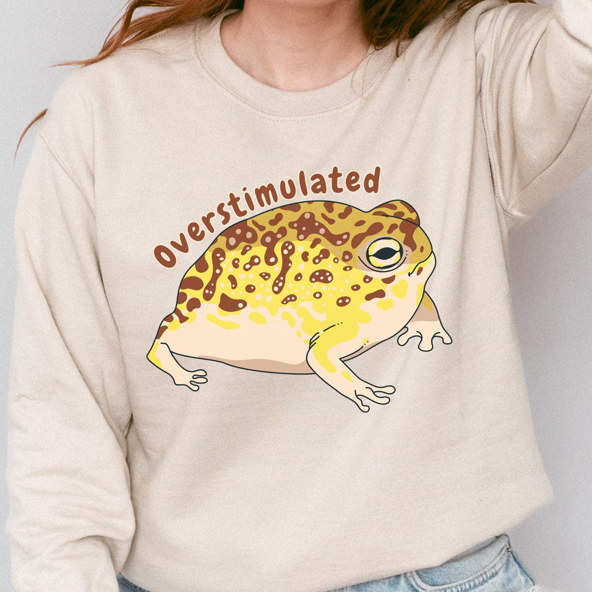 Additional photo of Overstimulated Frog — Funny Frog sweatshirt