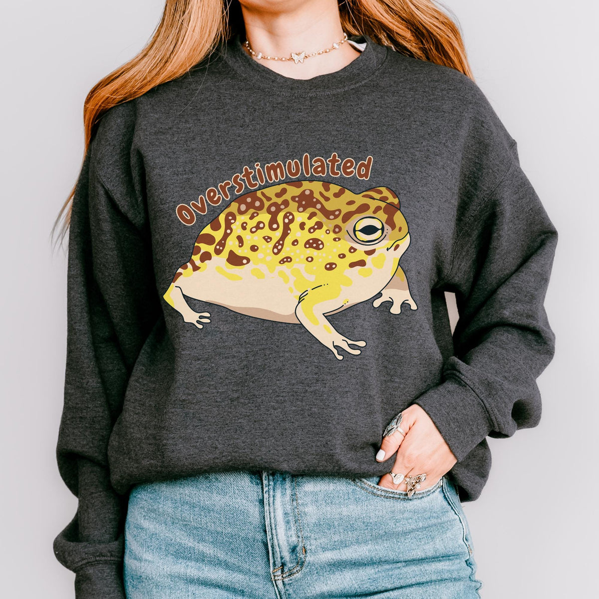 Additional photo of Overstimulated Frog — Funny Frog sweatshirt