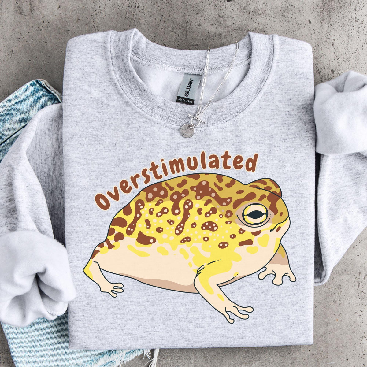 Additional photo of Overstimulated Frog — Funny Frog sweatshirt