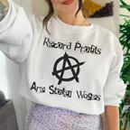 Record Profits Are Stolen Wages Sweatshirt, Labor Rights Punk Crewneck