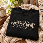 Wild Horses Sweatshirt, Vintage Western Running Horse Graphic, Celestial Equestrian Art