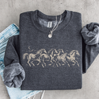 Wild Horses Sweatshirt, Vintage Western Running Horse Graphic, Celestial Equestrian Art